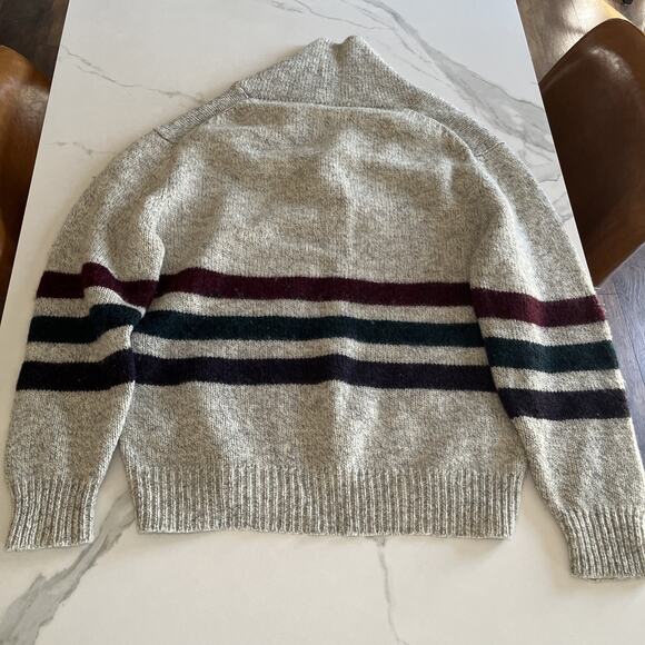 Britches Great Outdoors Mens Size XL Wool Shawl Neck Vintage Sweater Gray Stripe - Picture 9 of 10